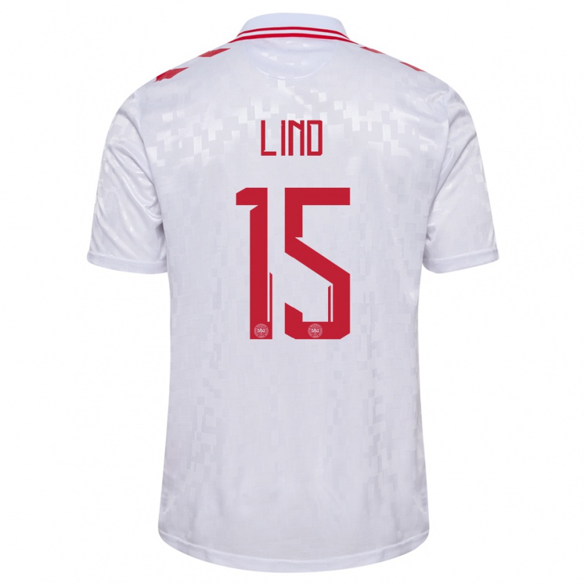 Kandiny Bambino Maglia Danimarca Victor Lind #15 Bianco Kit Gara Away 24-26 Maglietta