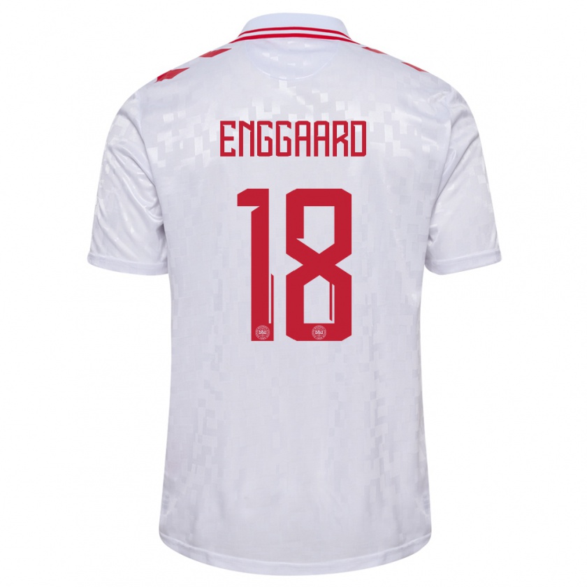 Kandiny Bambino Maglia Danimarca Mads Enggaard #18 Bianco Kit Gara Away 24-26 Maglietta