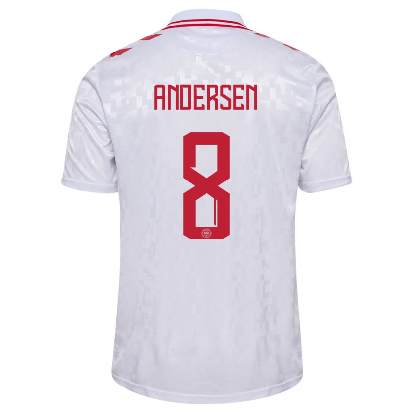 Kandiny Bambino Maglia Danimarca Silas Andersen #8 Bianco Kit Gara Away 24-26 Maglietta