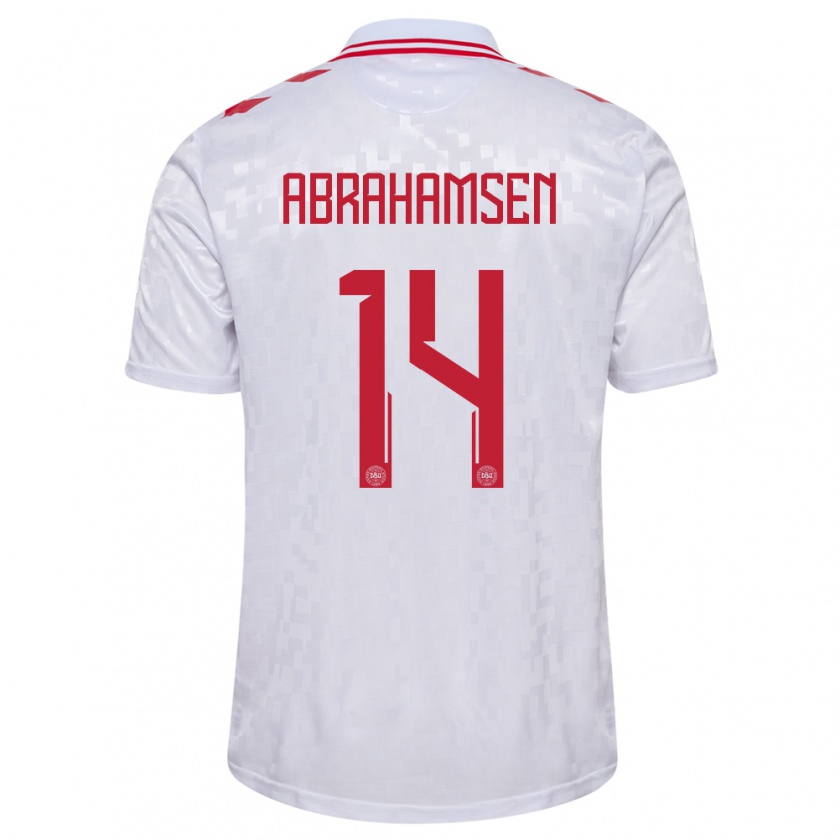 Kandiny Bambino Maglia Danimarca Mads Abrahamsen #14 Bianco Kit Gara Away 24-26 Maglietta