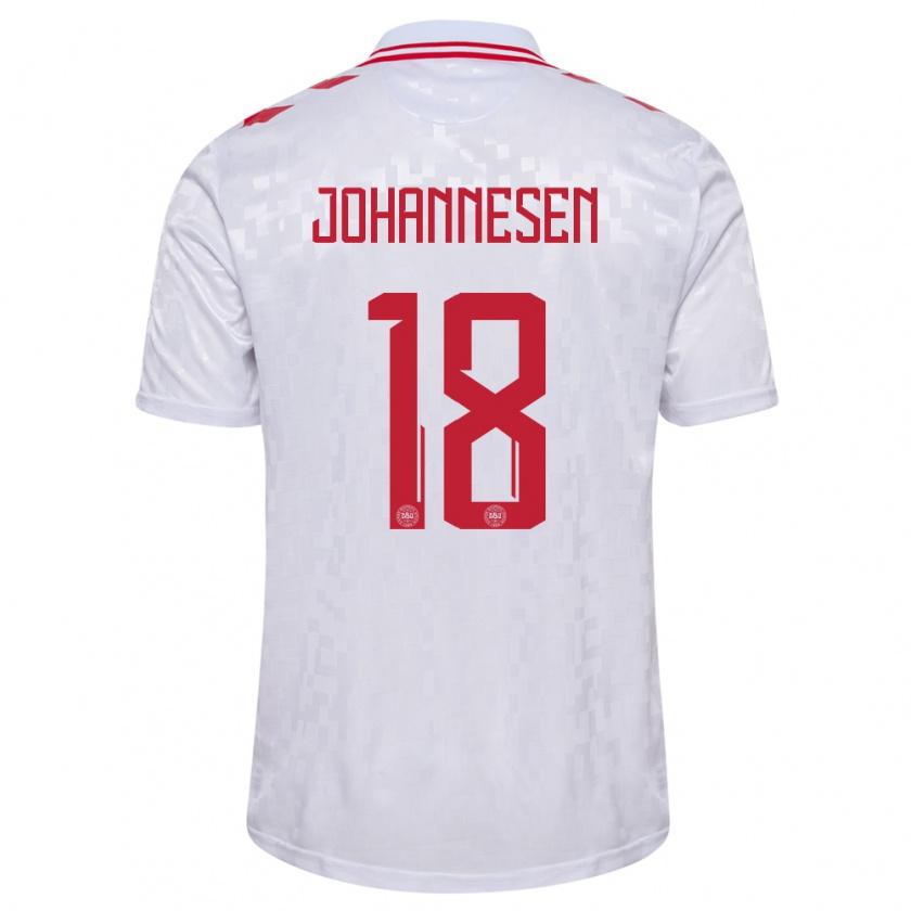 Kandiny Bambino Maglia Danimarca Sofus Johannesen #18 Bianco Kit Gara Away 24-26 Maglietta