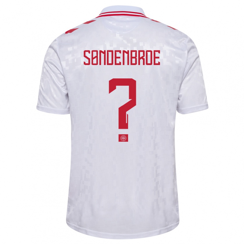 Kandiny Bambino Maglia Danimarca Andreas Søndenbroe #0 Bianco Kit Gara Away 24-26 Maglietta