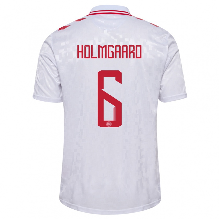 Kandiny Bambino Maglia Danimarca Karen Holmgaard #6 Bianco Kit Gara Away 24-26 Maglietta