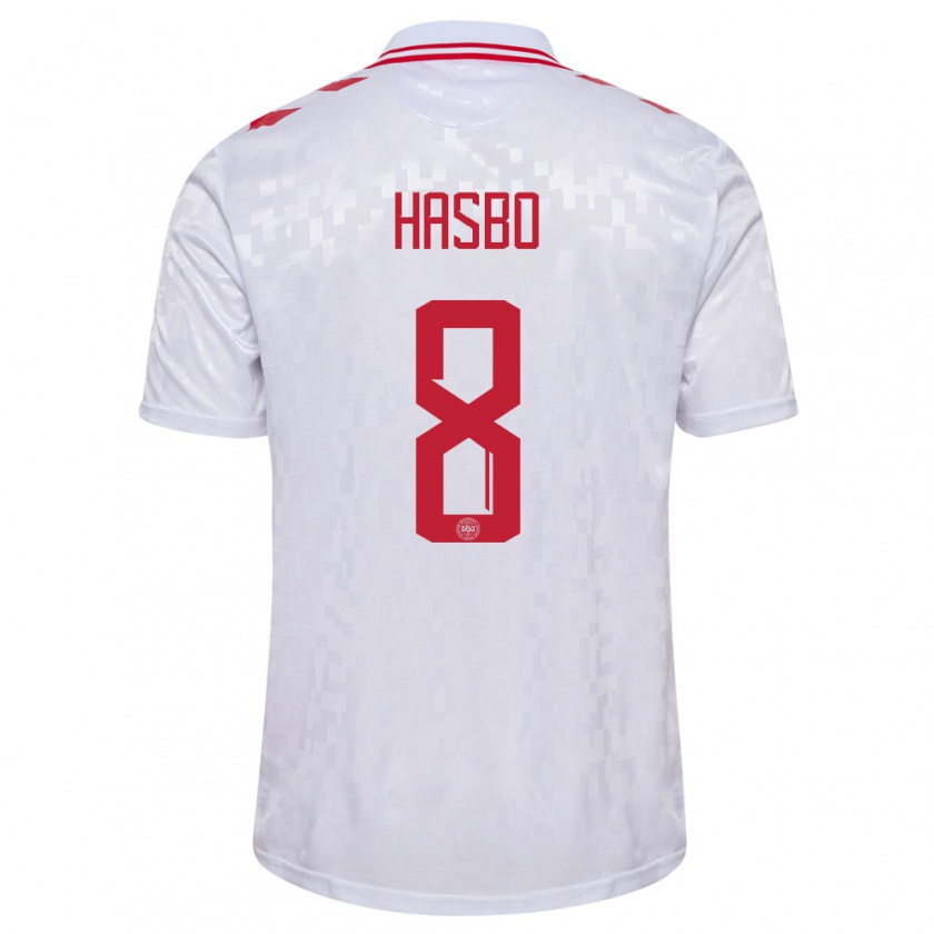 Kandiny Bambino Maglia Danimarca Josefine Hasbo #8 Bianco Kit Gara Away 24-26 Maglietta