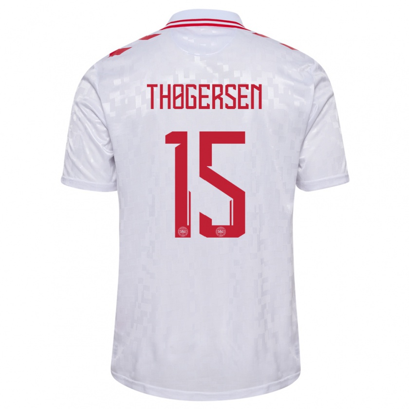 Kandiny Bambino Maglia Danimarca Frederikke Thøgersen #15 Bianco Kit Gara Away 24-26 Maglietta