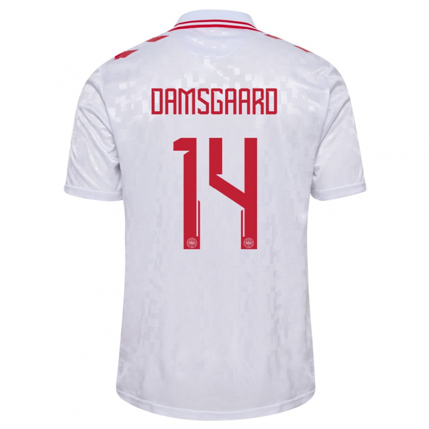 Kandiny Kinder Dänemark Mikkel Damsgaard #14 Weiß Auswärtstrikot Trikot 24-26 T-Shirt Österreich