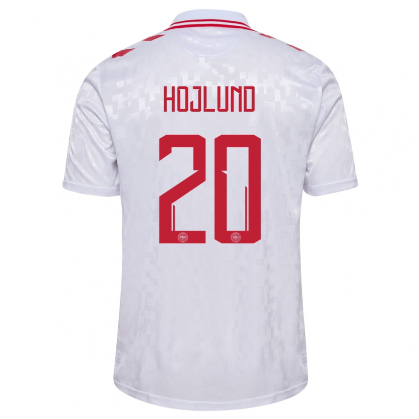 Kandiny Kinderen Denemarken Rasmus Hojlund #20 Wit Uitshirt Uittenue 24-26 T-Shirt België