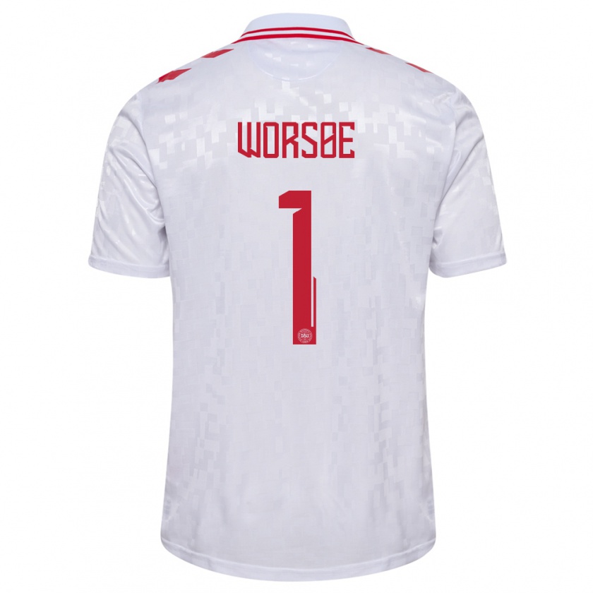 Kandiny Kinder Dänemark Laura Worsoe #1 Weiß Auswärtstrikot Trikot 24-26 T-Shirt Österreich