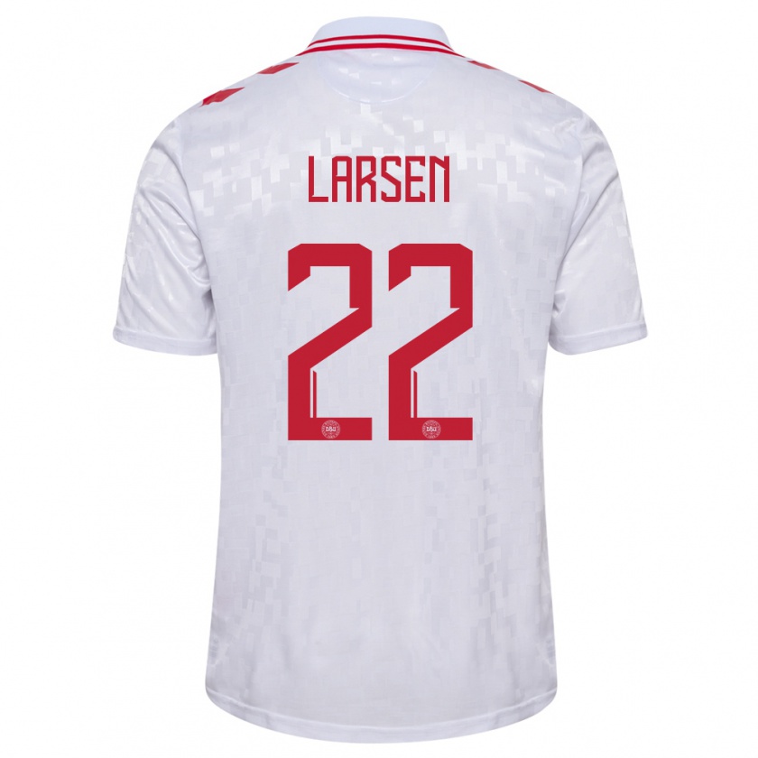 Kandiny Bambino Maglia Danimarca Kathrine Larsen #22 Bianco Kit Gara Away 24-26 Maglietta