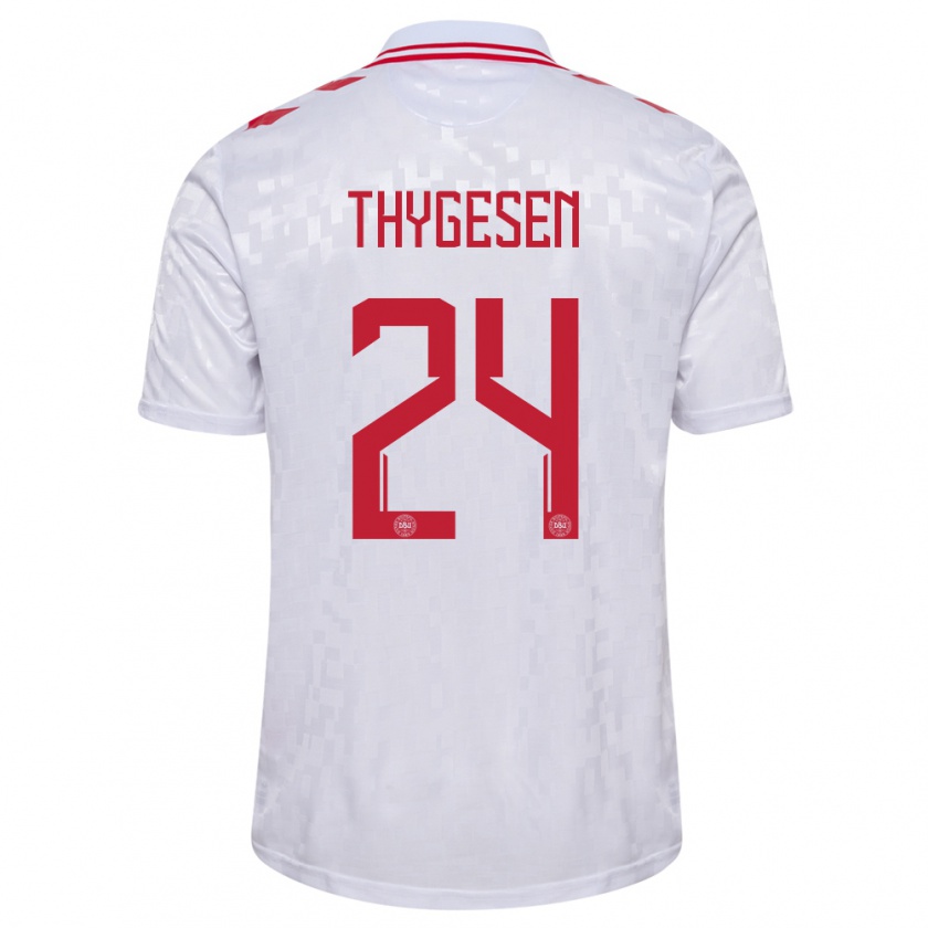 Kandiny Kinder Dänemark Sarah Thygesen #24 Weiß Auswärtstrikot Trikot 24-26 T-Shirt Österreich