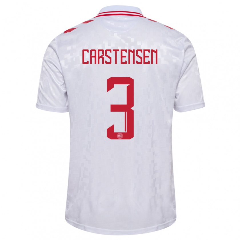 Kandiny Kinder Dänemark Rasmus Carstensen #3 Weiß Auswärtstrikot Trikot 24-26 T-Shirt Österreich