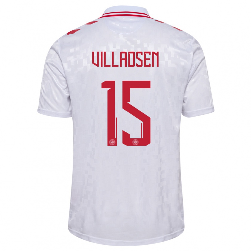 Kandiny Bambino Maglia Danimarca Oliver Villadsen #15 Bianco Kit Gara Away 24-26 Maglietta