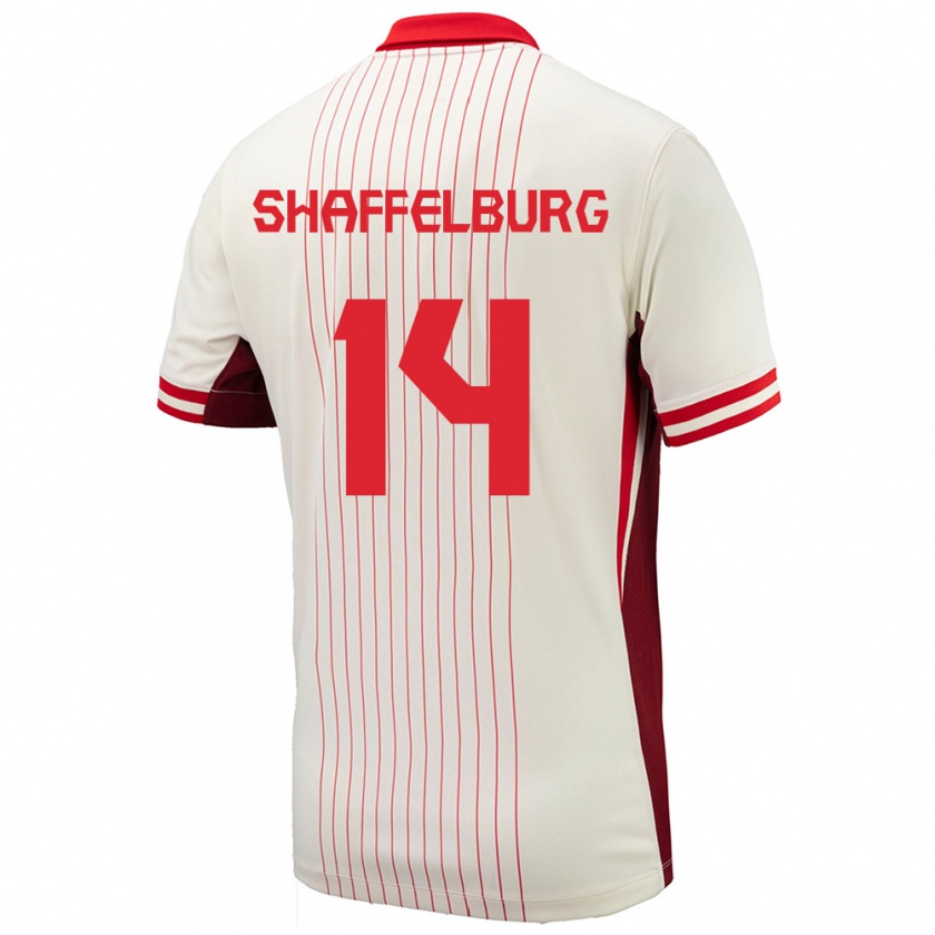 Kandiny Kinder Kanada Jacob Shaffelburg #14 Weiß Auswärtstrikot Trikot 24-26 T-Shirt Österreich