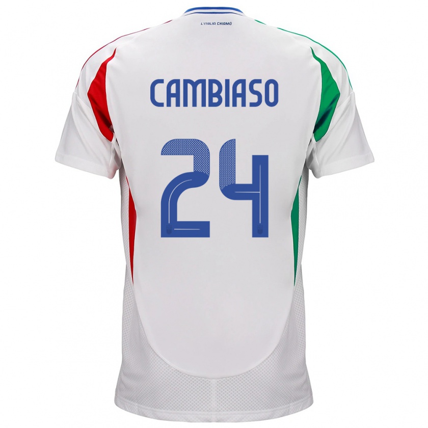 Kandiny Bambino Maglia Italia Andrea Cambiaso #24 Bianco Kit Gara Away 24-26 Maglietta