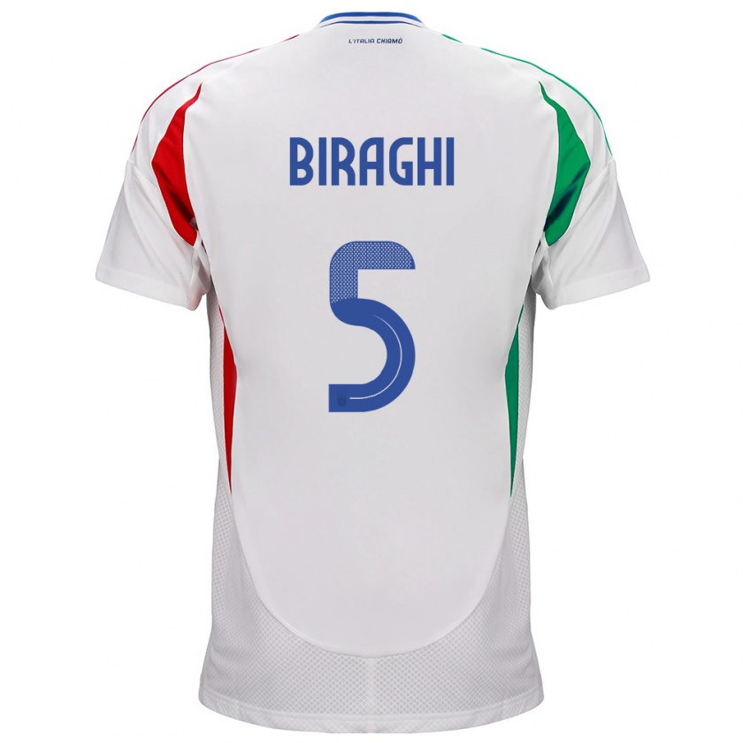 Kandiny Bambino Maglia Italia Cristiano Biraghi #5 Bianco Kit Gara Away 24-26 Maglietta