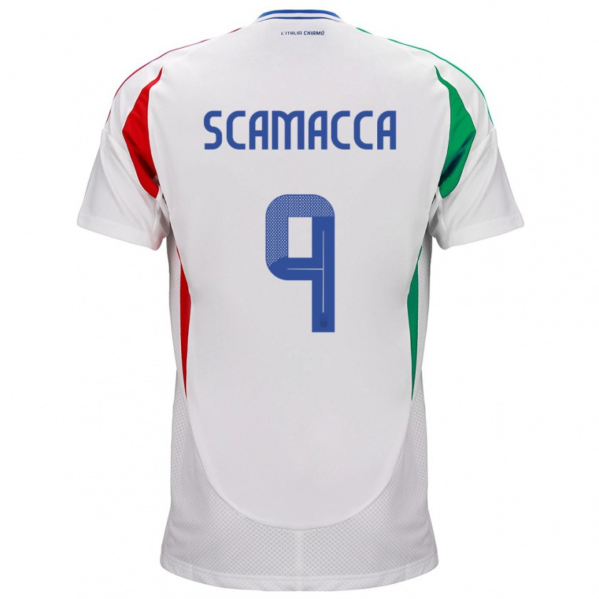 Kandiny Bambino Maglia Italia Gianluca Scamacca #9 Bianco Kit Gara Away 24-26 Maglietta