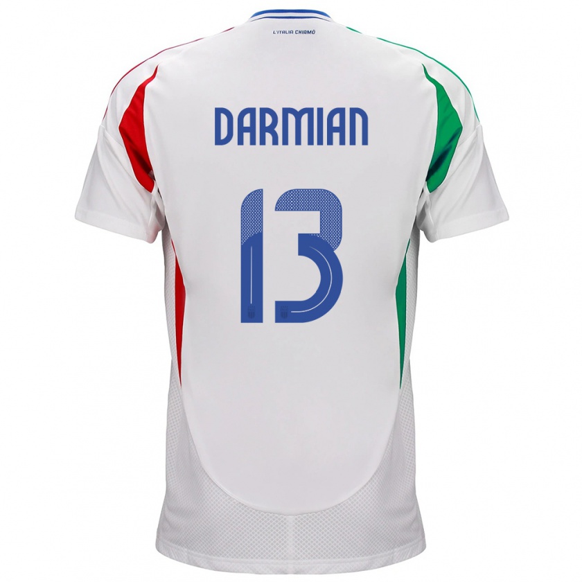 Kandiny Bambino Maglia Italia Matteo Darmian #13 Bianco Kit Gara Away 24-26 Maglietta