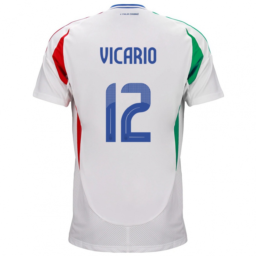 Kandiny Bambino Maglia Italia Guglielmo Vicario #12 Bianco Kit Gara Away 24-26 Maglietta