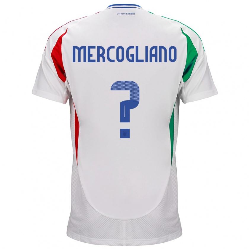 Kandiny Bambino Maglia Italia Mattia Mercogliano #0 Bianco Kit Gara Away 24-26 Maglietta