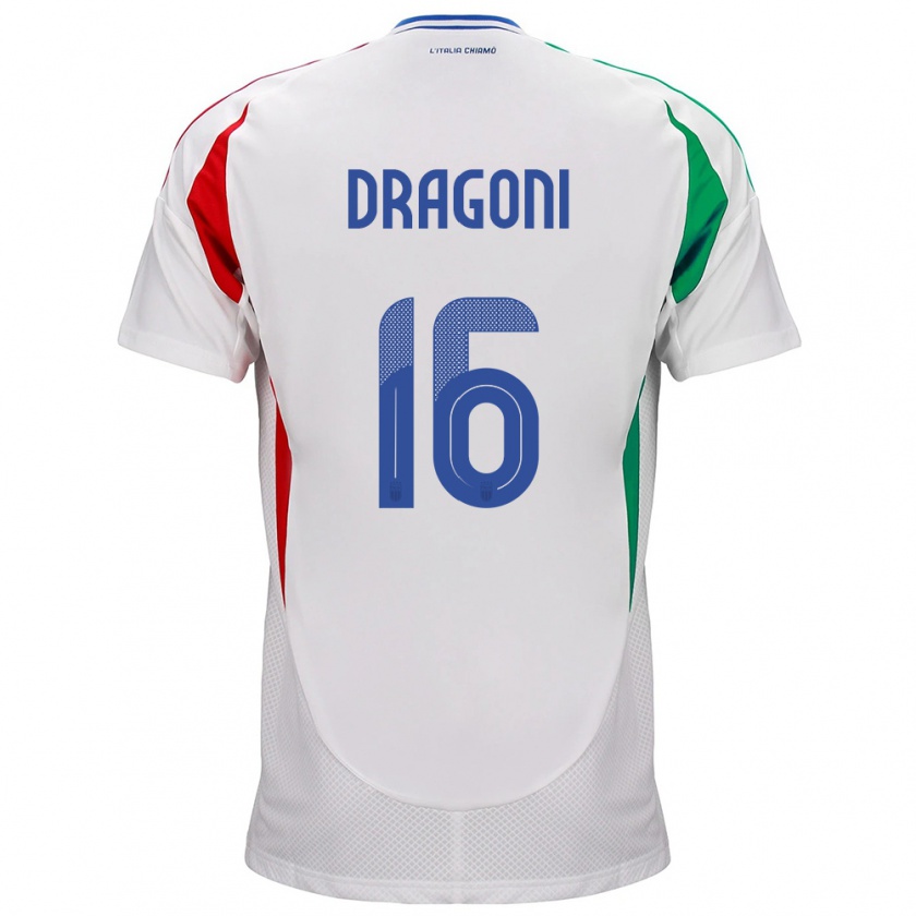 Kandiny Bambino Maglia Italia Giulia Dragoni #16 Bianco Kit Gara Away 24-26 Maglietta