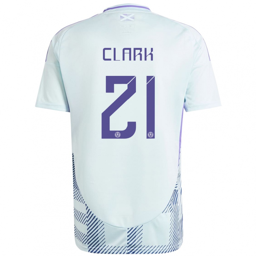 Kandiny Bambino Maglia Scotland Zander Clark #21 Blu Menta Chiaro Kit Gara Away 24-26 Maglietta