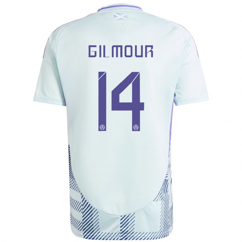 Kandiny Bambino Maglia Scotland Billy Gilmour #14 Blu Menta Chiaro Kit Gara Away 24-26 Maglietta