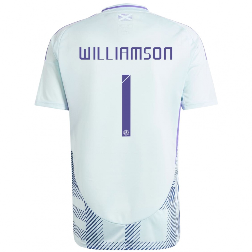 Kandiny Bambino Maglia Scotland Woody Williamson #1 Blu Menta Chiaro Kit Gara Away 24-26 Maglietta