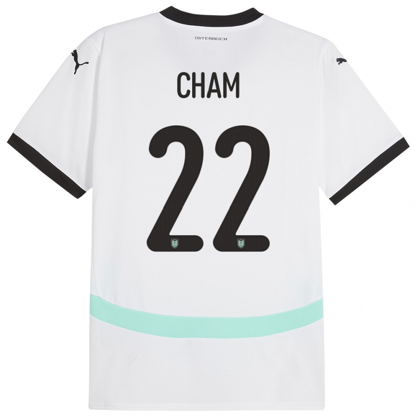 Kandiny Bambino Maglia Austria Muhammed Cham #22 Bianco Kit Gara Away 24-26 Maglietta