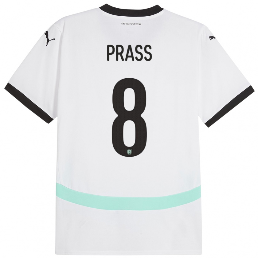 Kandiny Bambino Maglia Austria Alexander Prass #8 Bianco Kit Gara Away 24-26 Maglietta