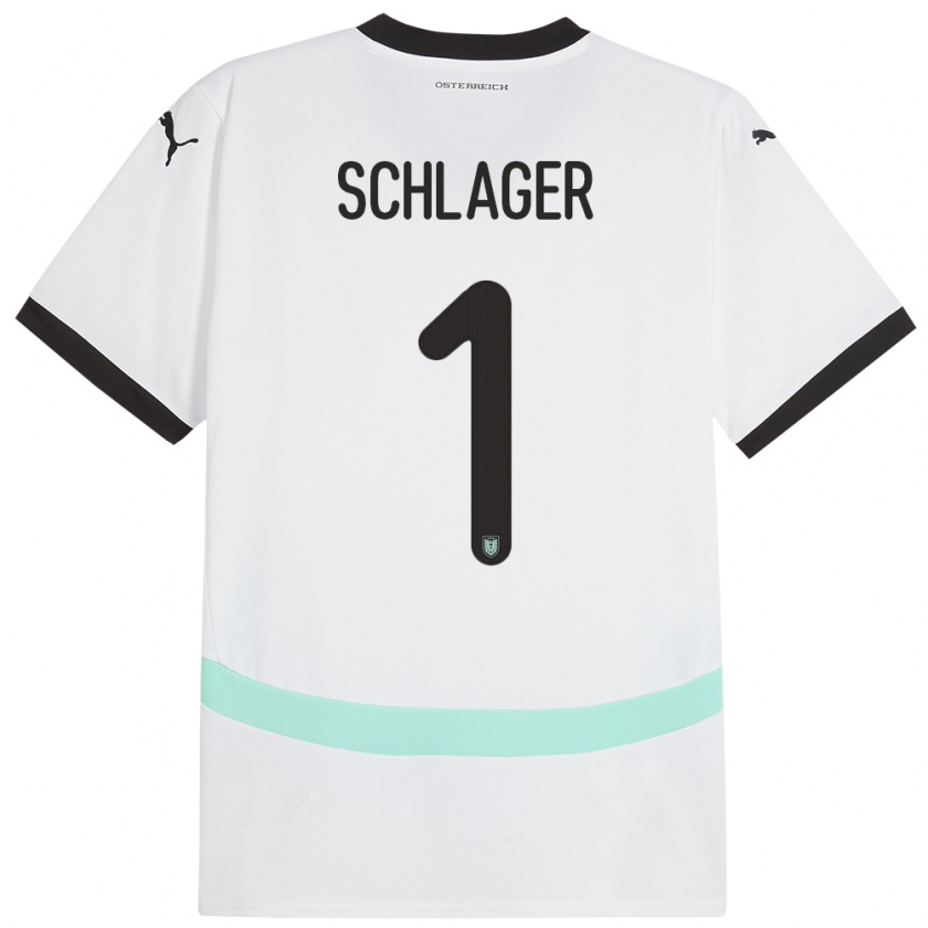 Kandiny Bambino Maglia Austria Alexander Schlager #1 Bianco Kit Gara Away 24-26 Maglietta