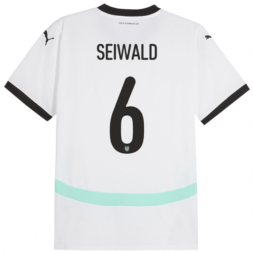 Kandiny Bambino Maglia Austria Nicolas Seiwald #6 Bianco Kit Gara Away 24-26 Maglietta