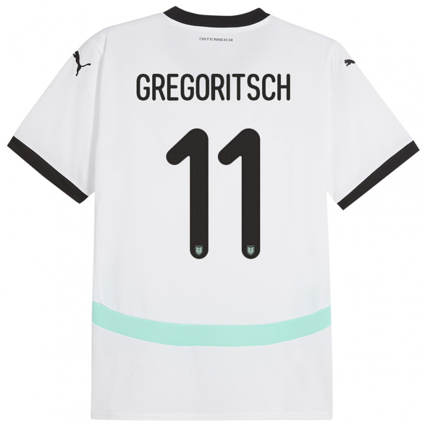 Kandiny Bambino Maglia Austria Michael Gregoritsch #11 Bianco Kit Gara Away 24-26 Maglietta