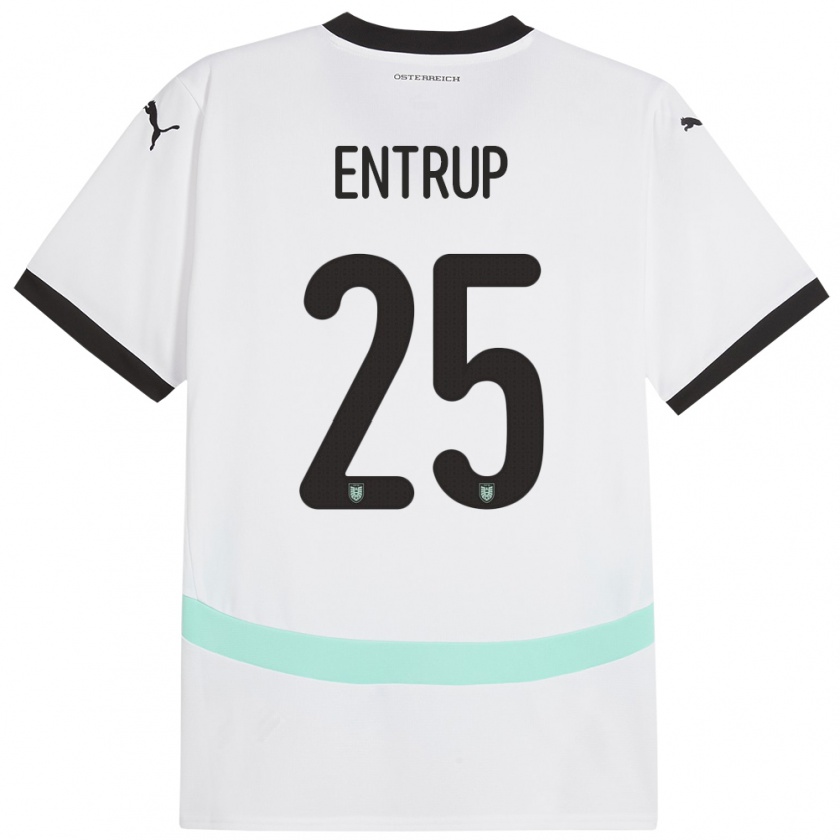 Kandiny Bambino Maglia Austria Maximilian Entrup #25 Bianco Kit Gara Away 24-26 Maglietta