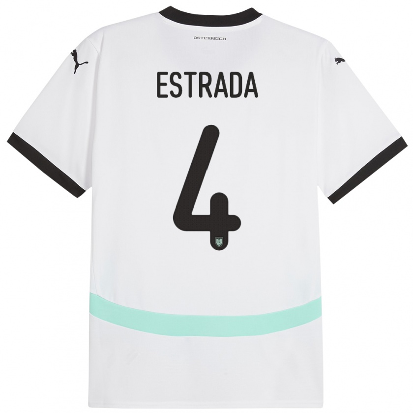 Kandiny Bambino Maglia Austria Pascal Estrada #4 Bianco Kit Gara Away 24-26 Maglietta