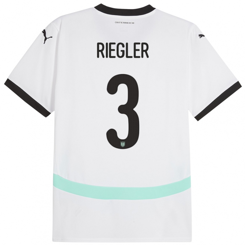 Kandiny Bambino Maglia Austria David Riegler #3 Bianco Kit Gara Away 24-26 Maglietta