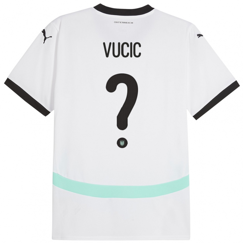 Kandiny Bambino Maglia Austria Romeo Vucic #0 Bianco Kit Gara Away 24-26 Maglietta