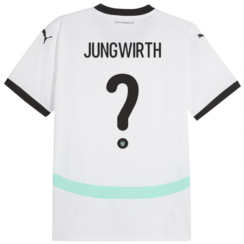 Kandiny Bambino Maglia Austria Lukas Jungwirth #0 Bianco Kit Gara Away 24-26 Maglietta