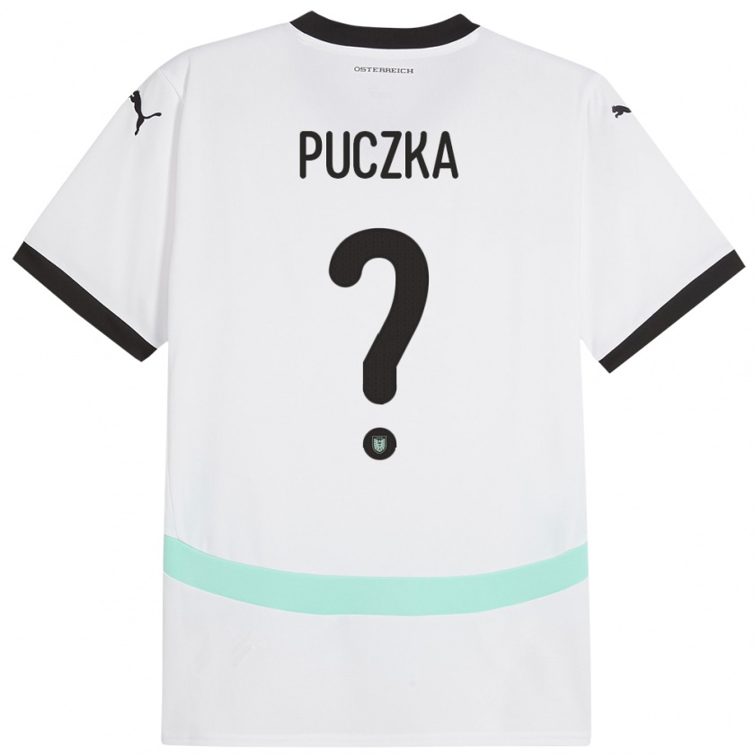 Kandiny Bambino Maglia Austria David Puczka #0 Bianco Kit Gara Away 24-26 Maglietta