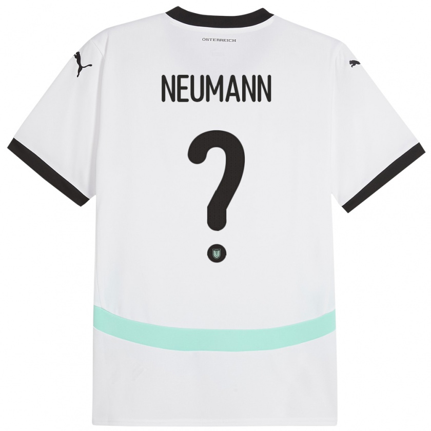 Kandiny Bambino Maglia Austria Moritz Neumann #0 Bianco Kit Gara Away 24-26 Maglietta