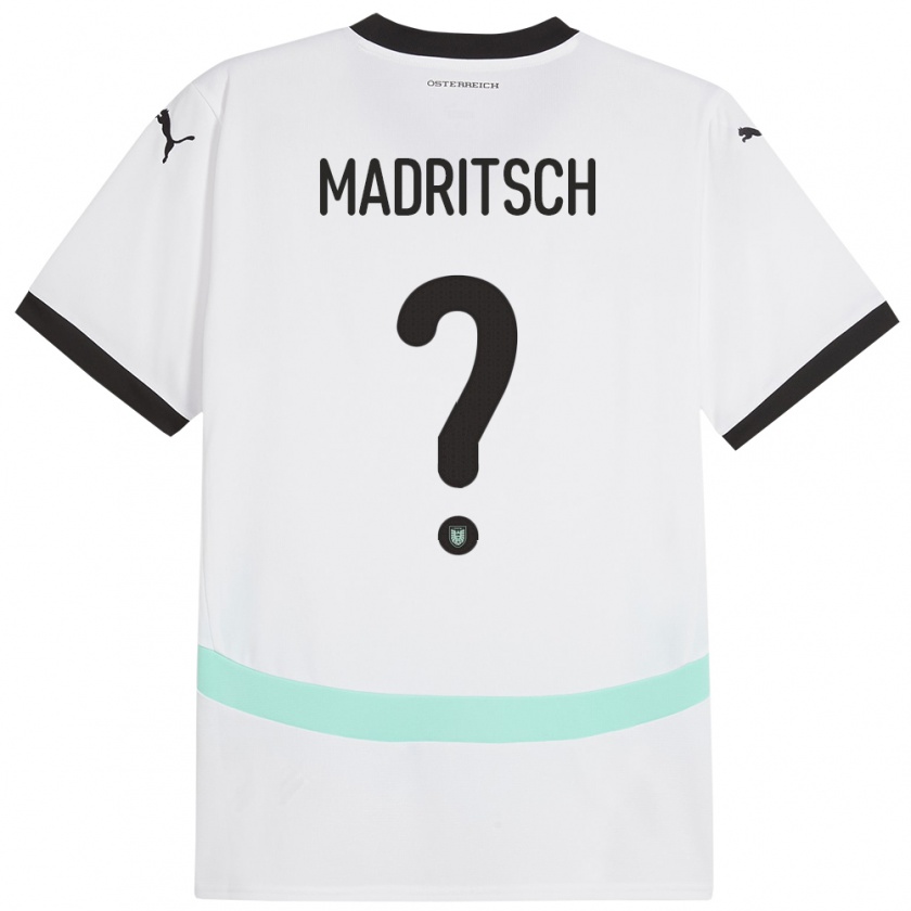 Kandiny Bambino Maglia Austria Diego Madritsch #0 Bianco Kit Gara Away 24-26 Maglietta