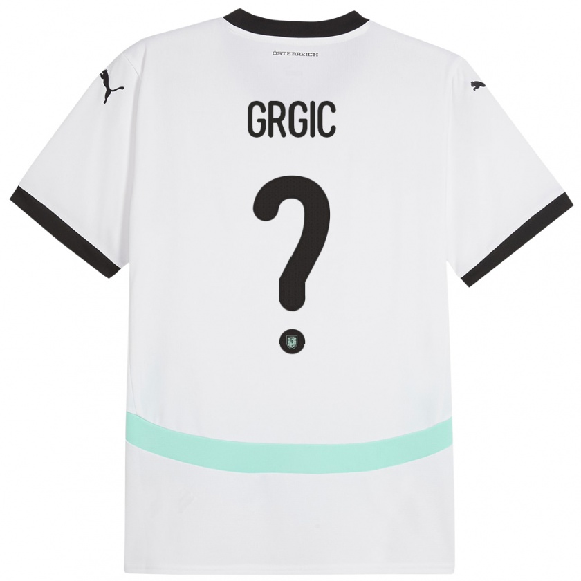 Kandiny Bambino Maglia Austria Leon Grgic #0 Bianco Kit Gara Away 24-26 Maglietta