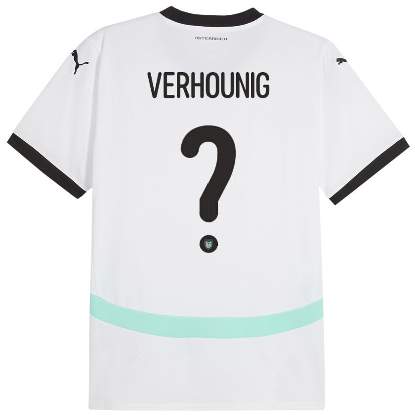 Kandiny Bambino Maglia Austria Phillip Verhounig #0 Bianco Kit Gara Away 24-26 Maglietta