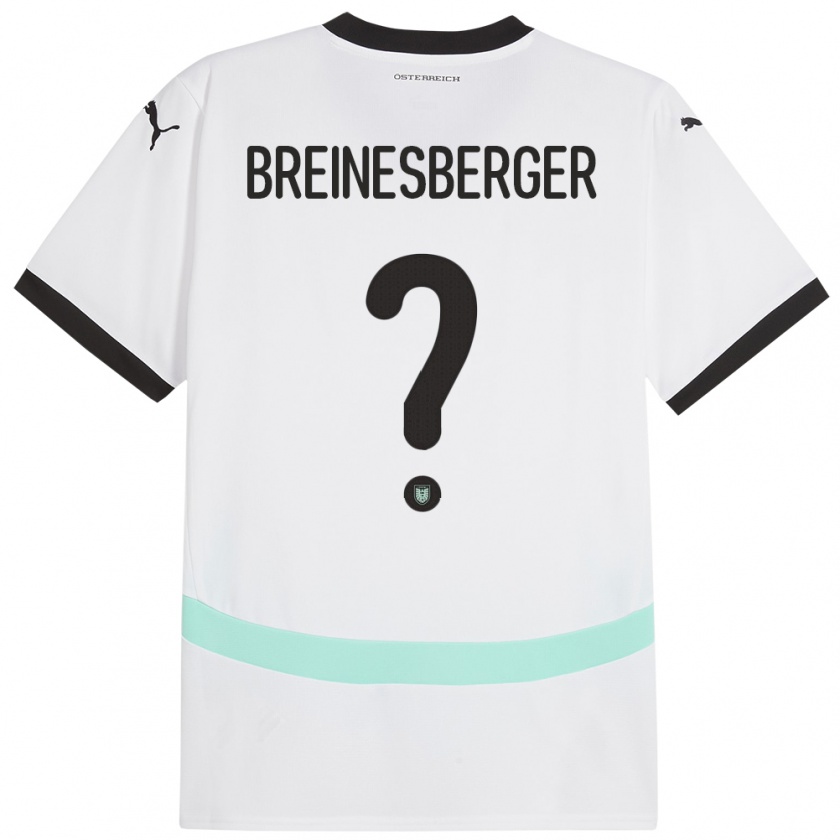 Kandiny Bambino Maglia Austria Christoph Breinesberger #0 Bianco Kit Gara Away 24-26 Maglietta