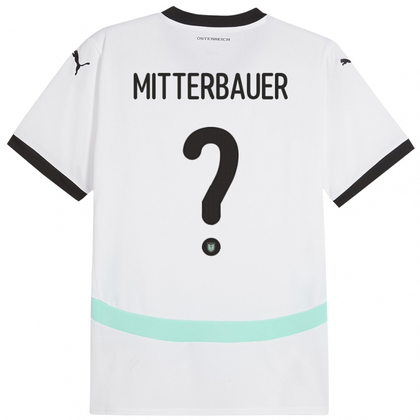 Kandiny Bambino Maglia Austria Elias Mitterbauer #0 Bianco Kit Gara Away 24-26 Maglietta