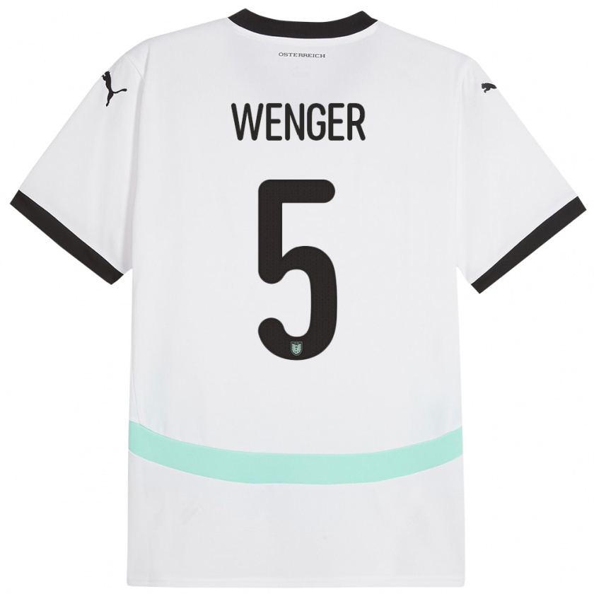 Kandiny Bambino Maglia Austria Claudia Wenger #5 Bianco Kit Gara Away 24-26 Maglietta