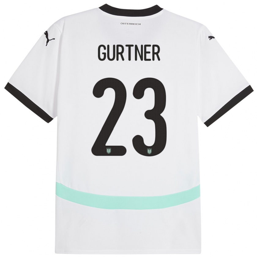 Kandiny Bambino Maglia Austria Andrea Gurtner #23 Bianco Kit Gara Away 24-26 Maglietta