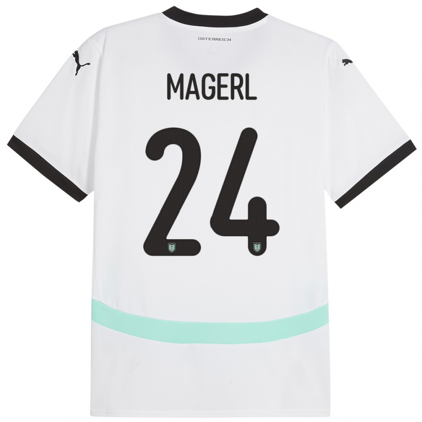 Kandiny Bambino Maglia Austria Julia Magerl #24 Bianco Kit Gara Away 24-26 Maglietta