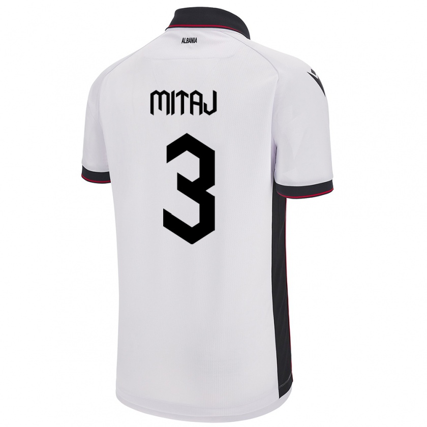 Kandiny Bambino Maglia Albania Mario Mitaj #3 Bianco Kit Gara Away 24-26 Maglietta