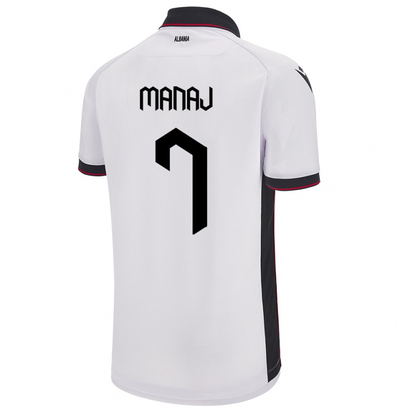 Kandiny Bambino Maglia Albania Rey Manaj #7 Bianco Kit Gara Away 24-26 Maglietta