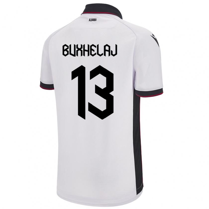 Kandiny Kinder Albanien Paulo Buxhelaj #13 Weiß Auswärtstrikot Trikot 24-26 T-Shirt Österreich